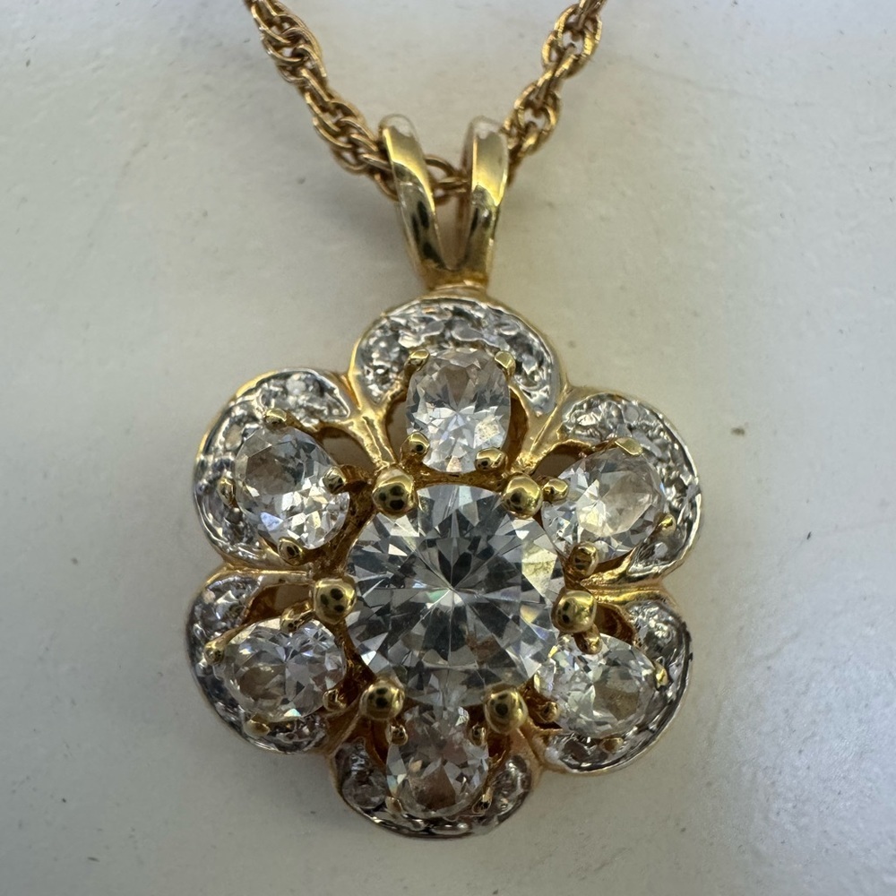 Diamond Gold Filled Floral Pendant Cluster Necklace